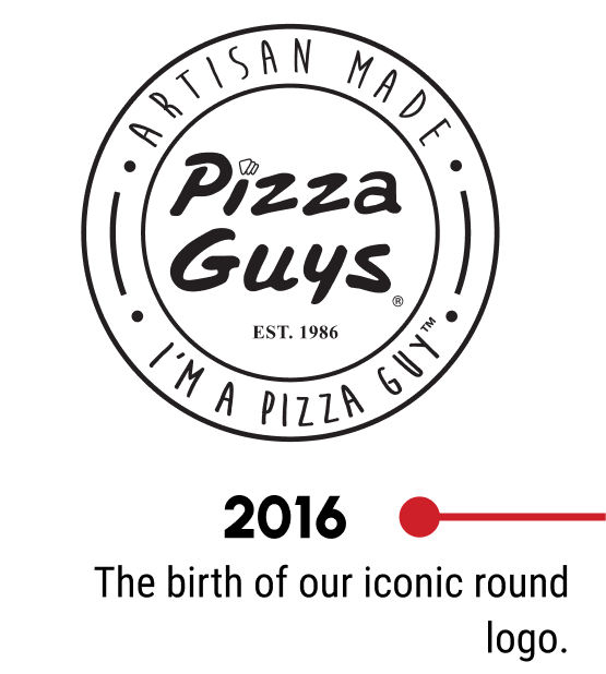 Pizza Guys round logo introduced in 2016